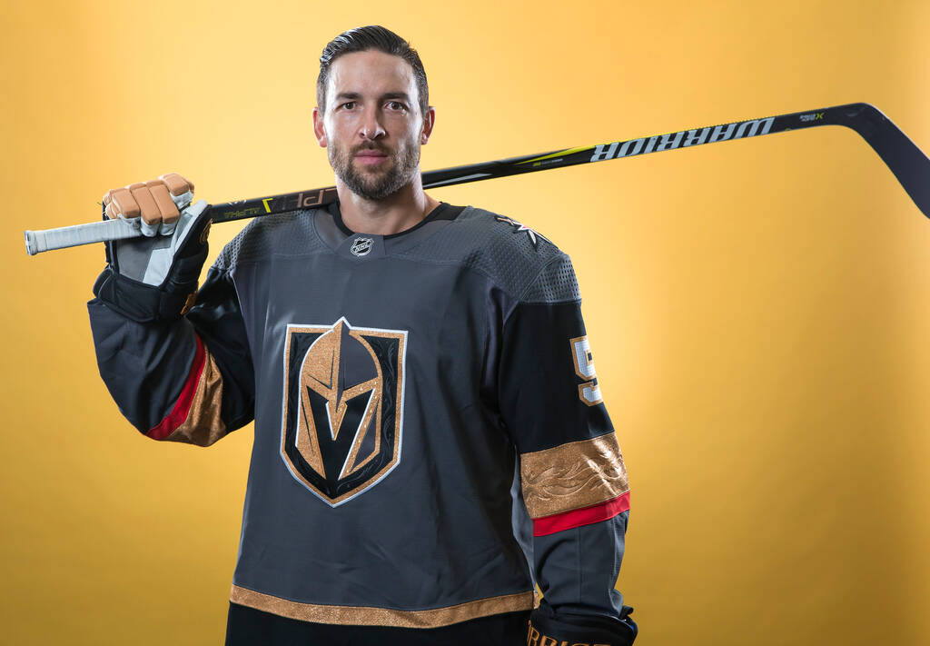 Vegas Golden Knights defenseman Deryk Engelland (5) poses for a portrait during the NHL teams m ...