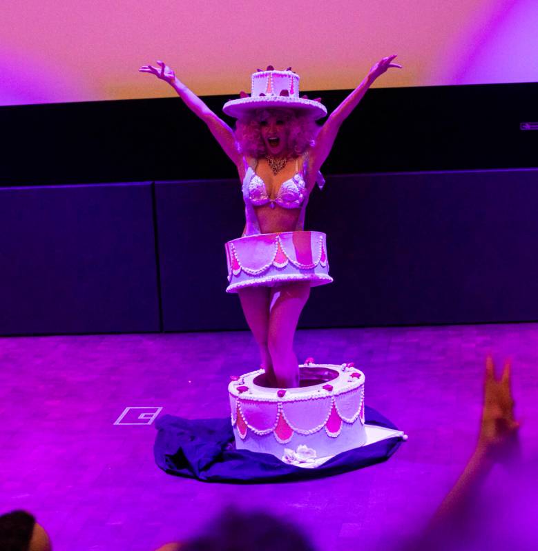 Burlesque artist Buttercup performs during the wrap party for the Sweets’ Spot web series at ...