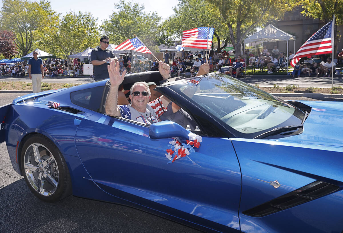 Nevada Gov. Joe Lombardo waves during the annual Summerlin Council Patriotic Parade, Tuesday, J ...