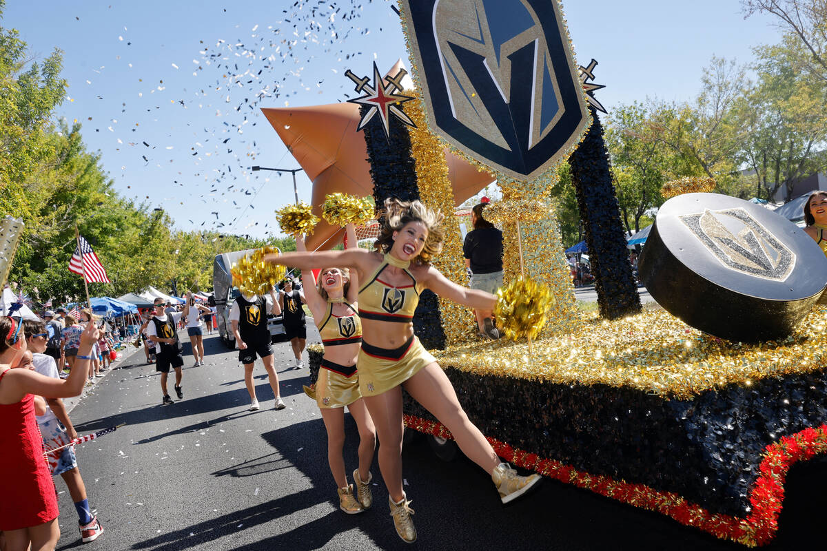 Vegas Golden Knights cheerleaders during the annual Summerlin Council Patriotic Parade, Tuesday ...