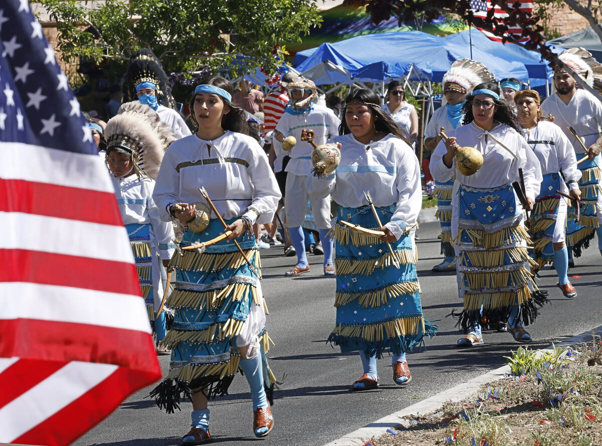 Danza Del Carrizo Native American group performs during the annual Summerlin Council Patriotic ...