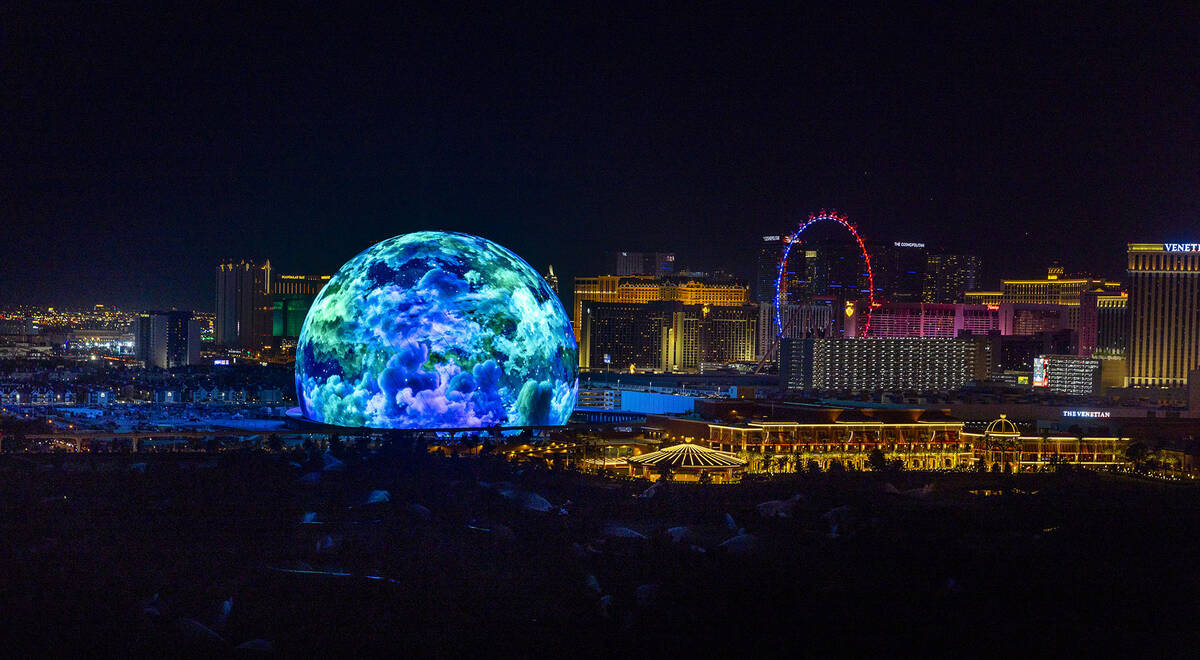 The MSG Sphere illuminates the Las Vegas skyline with a dazzling display to celebrate Independe ...