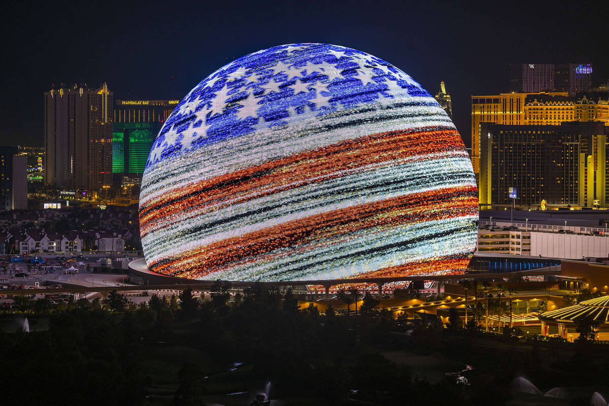 The MSG Sphere illuminates the Las Vegas skyline with a dazzling display to celebrate Independe ...