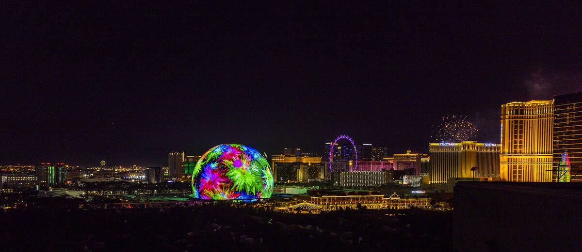 The MSG Sphere illuminates the Las Vegas skyline with a dazzling display to celebrate Independe ...