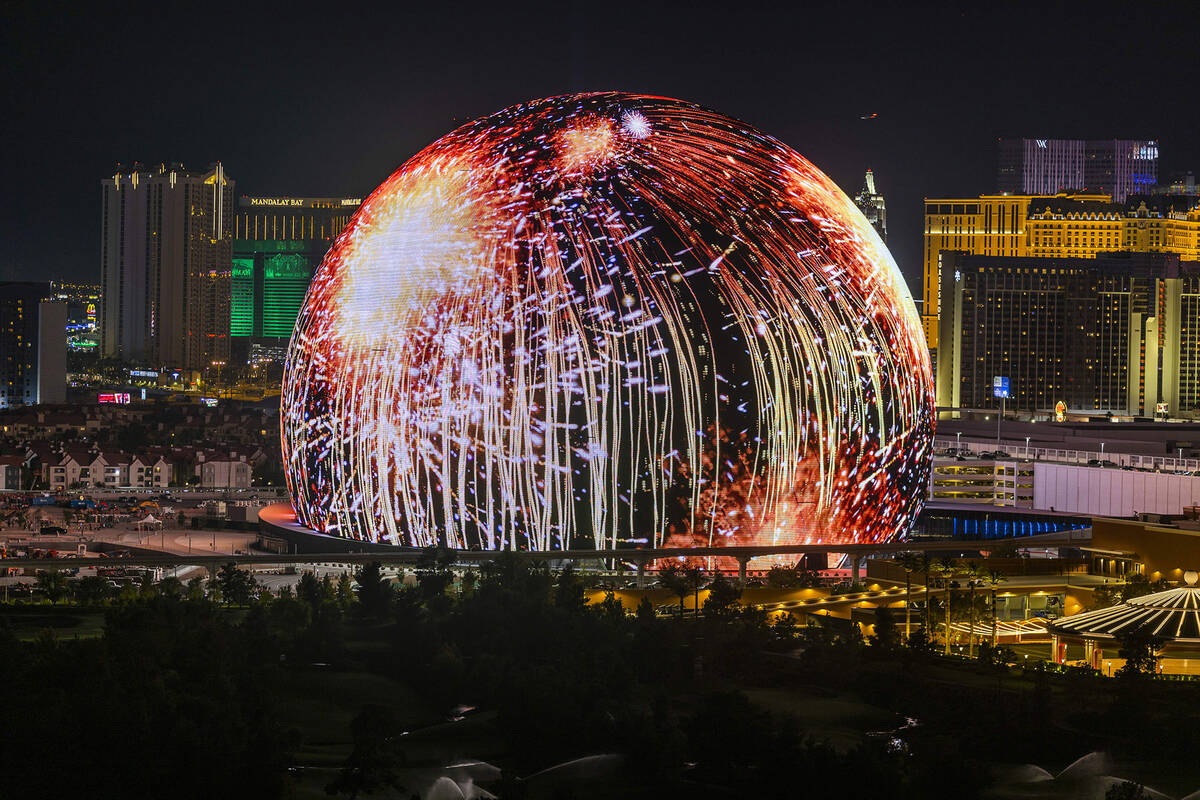 The MSG Sphere illuminates the Las Vegas skyline with a dazzling display to celebrate Independe ...