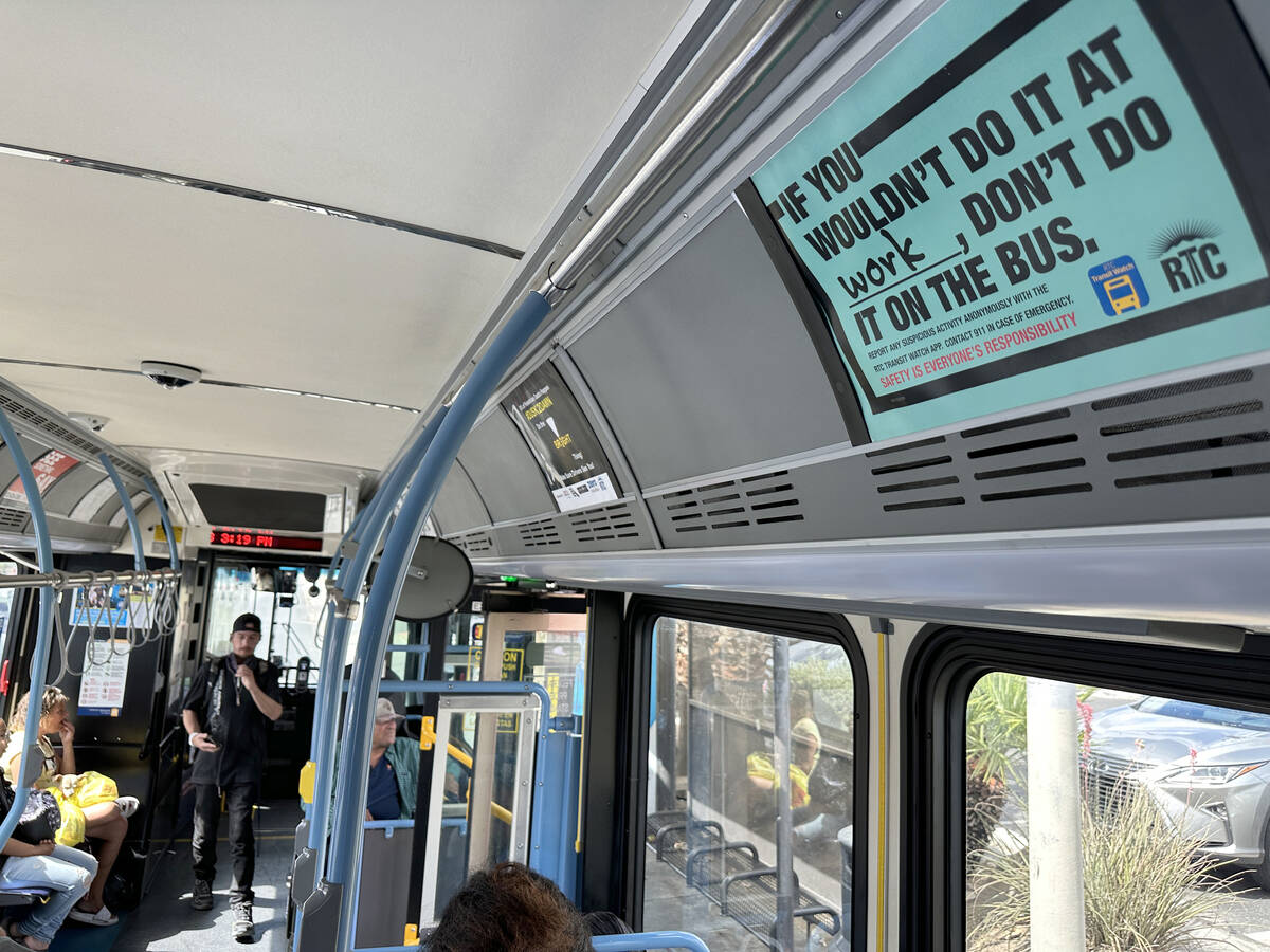 A sign promoting safety is seen on the Regional Transportation Commission 109 Maryland Parkway ...