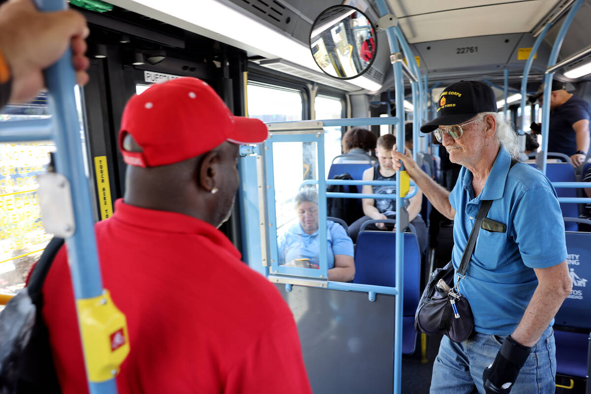 Larry Traub, 71, rides a Regional Transportation Commission bus on East Tropicana Avenue in Las ...