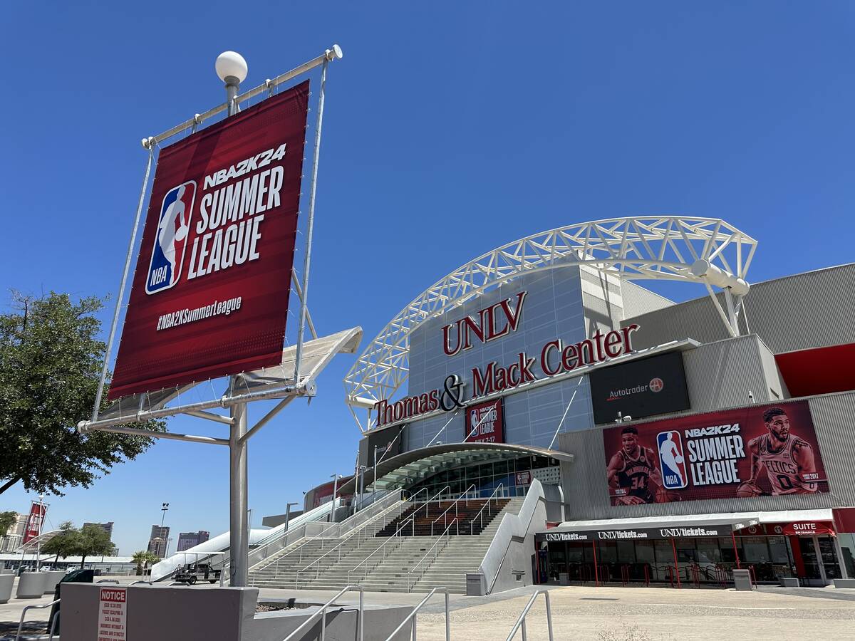 The Thomas & Mack Center decked out in NBA Summer League advertisements on Wednesday, July 05, ...