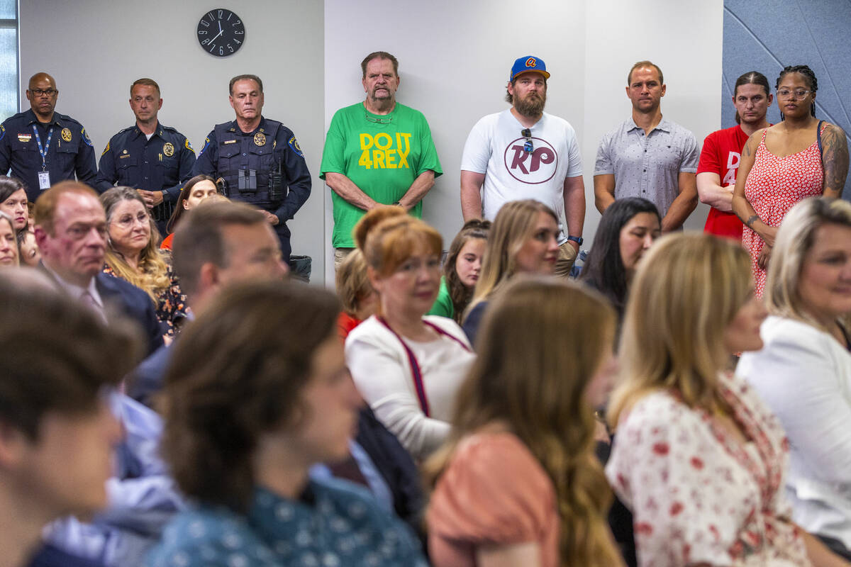 Members of Henderson city staff, the Patchett family, Nevada Gov. Joe Lombardo and supporters o ...