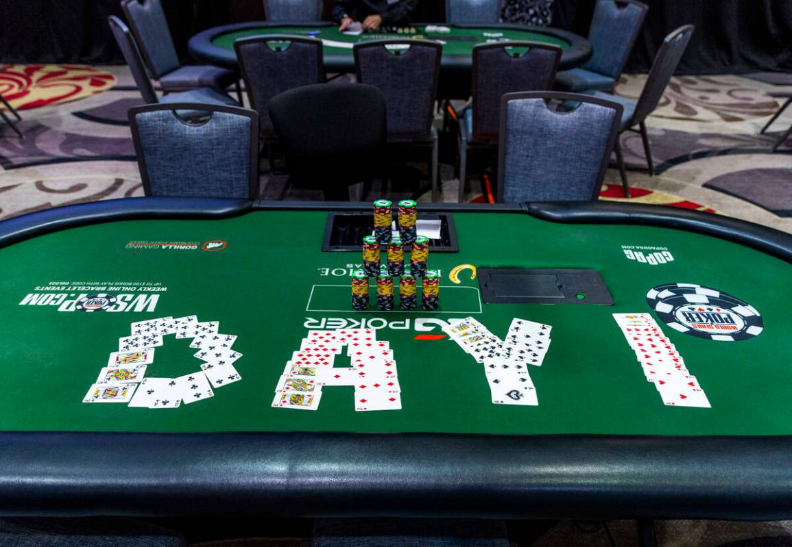 A table is ready for play during the final starting flight of World Series of Poker $10,000 buy ...