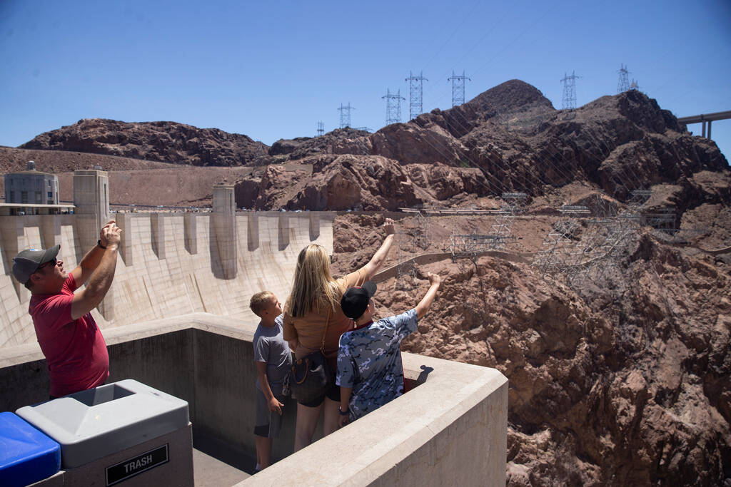 People visit the Hoover Dam in Boulder City on Monday, May 30, 2022. (Erik Verduzco/Las Vegas R ...