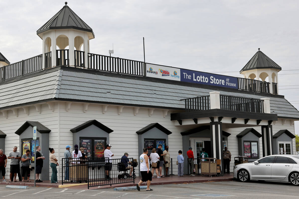 People are seen lined up to buy lottery tickets at the Primm Valley Lotto Store on the Nevada-C ...