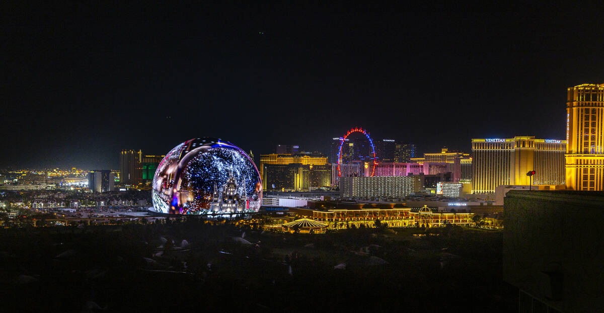 The Sphere illuminates the Las Vegas skyline with a dazzling display to celebrate Independence ...