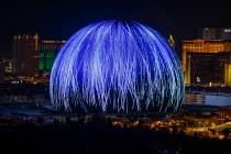 The Sphere illuminates the Las Vegas skyline with a dazzling display to celebrate Independence ...