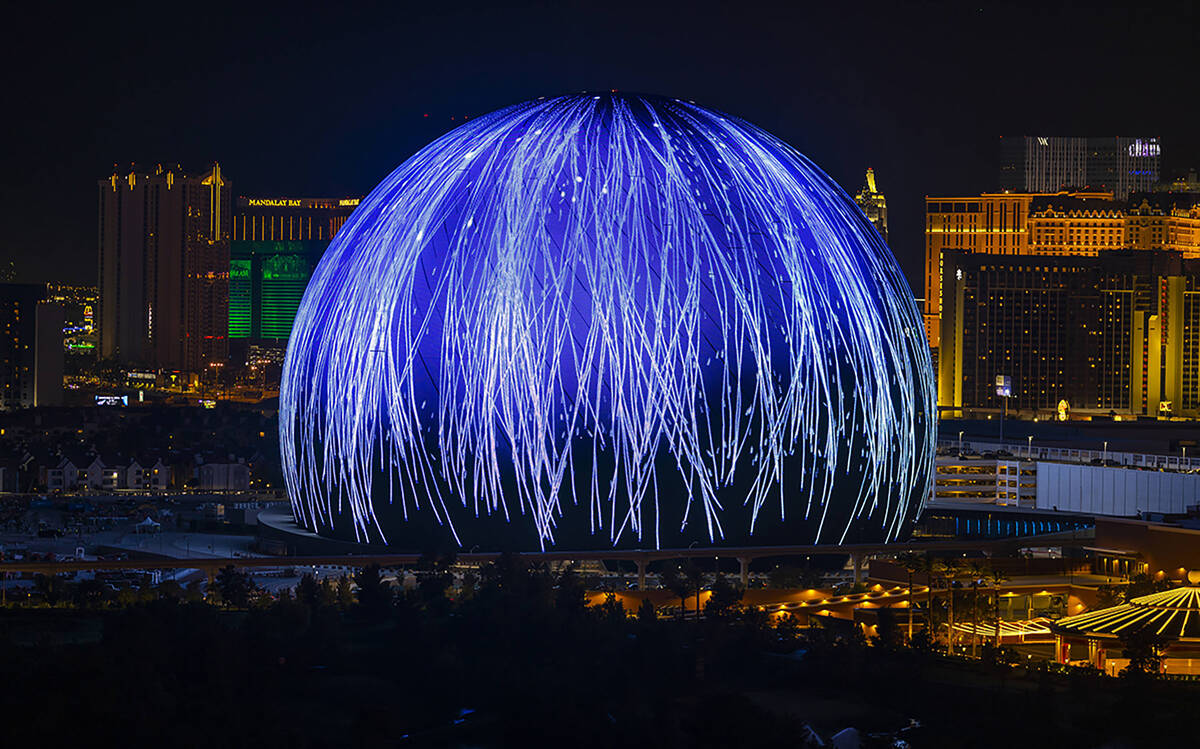 The Sphere illuminates the Las Vegas skyline with a dazzling display to celebrate Independence ...
