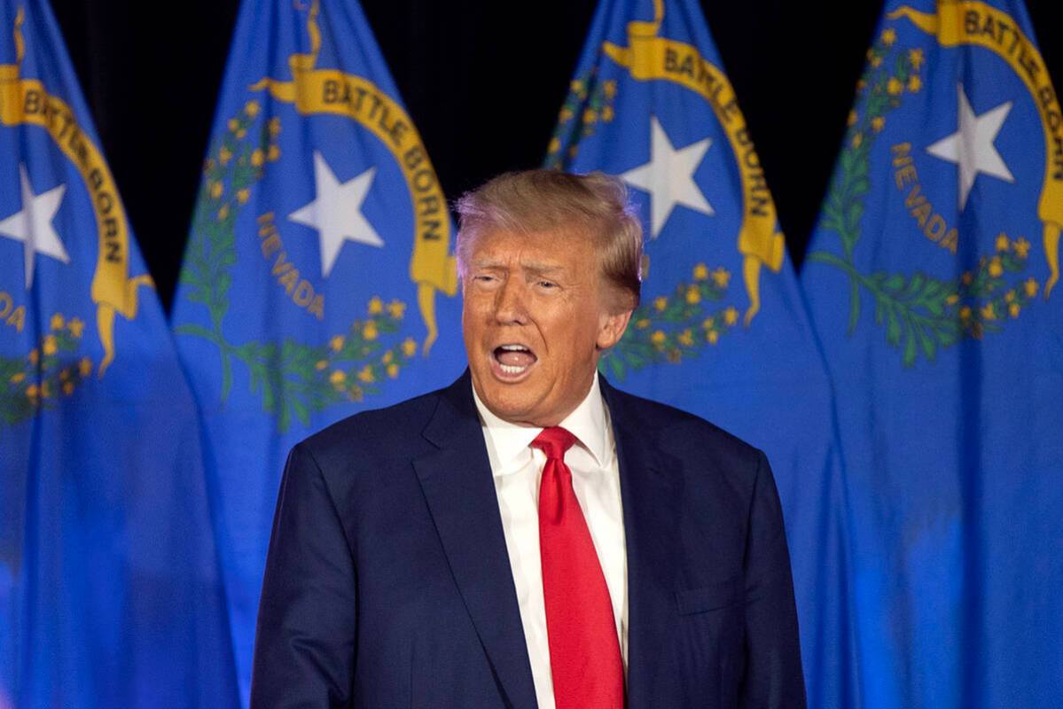 Former President Donald Trump speaks during an organizing event at Fervent Calvary Chapel on Sa ...