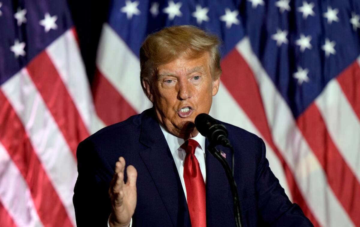 Former President Donald Trump speaks during a rally on Friday, July 7, 2023, in Council Bluffs, ...