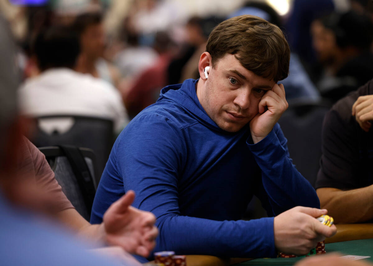 Chris Brewer competes with other players during World Series of Poker $10,000 buy-in No-limit H ...