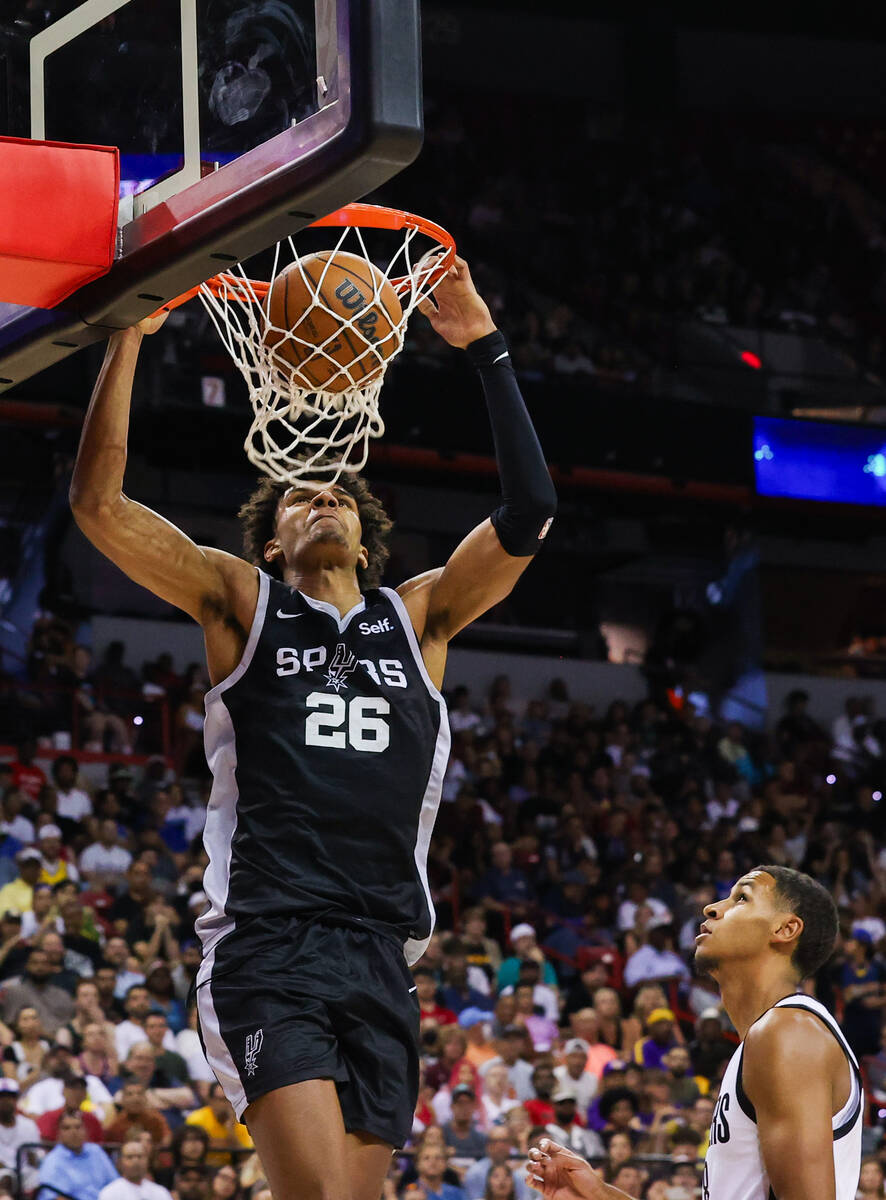 San Antonio Spurs forward Dominick Barlow (26) dunks the ball during an NBA Summer League game ...