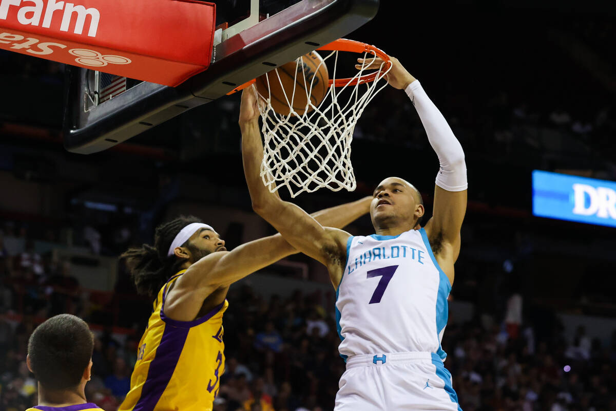 Charlotte Hornets guard/forward Bryce McGowens (7) dunks the ball during an NBA Summer Lea ...