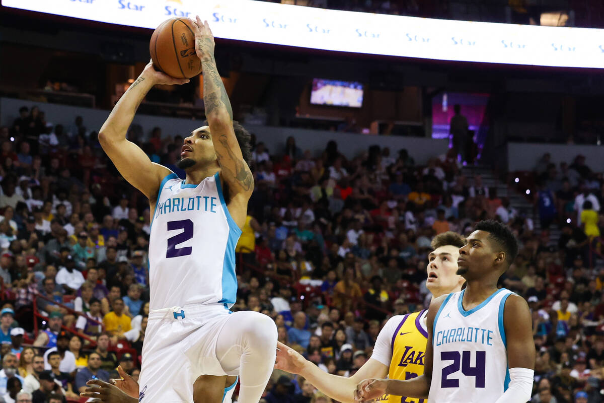 Charlotte Hornets guard James Bouknight (2) takes a shot during an NBA Summer League ...