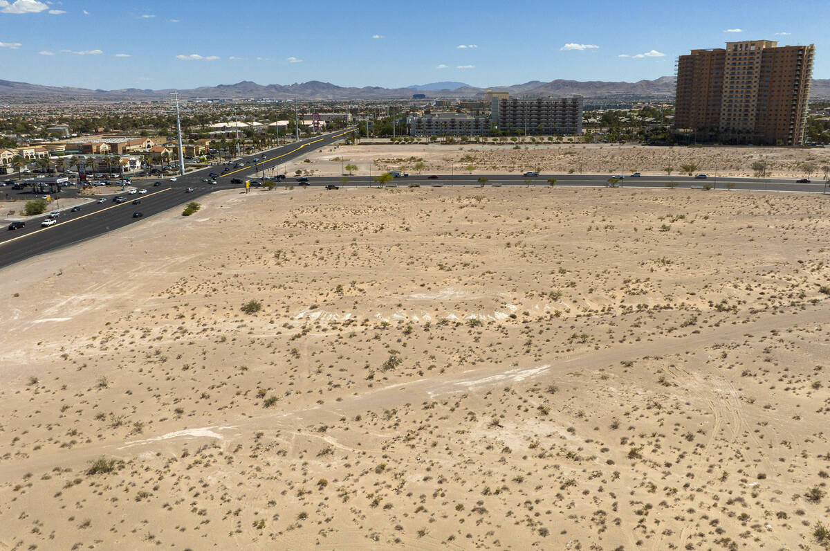 An aerial view of a vacant land south of the Strip at Northwest corner of Las Vegas Boulevard a ...