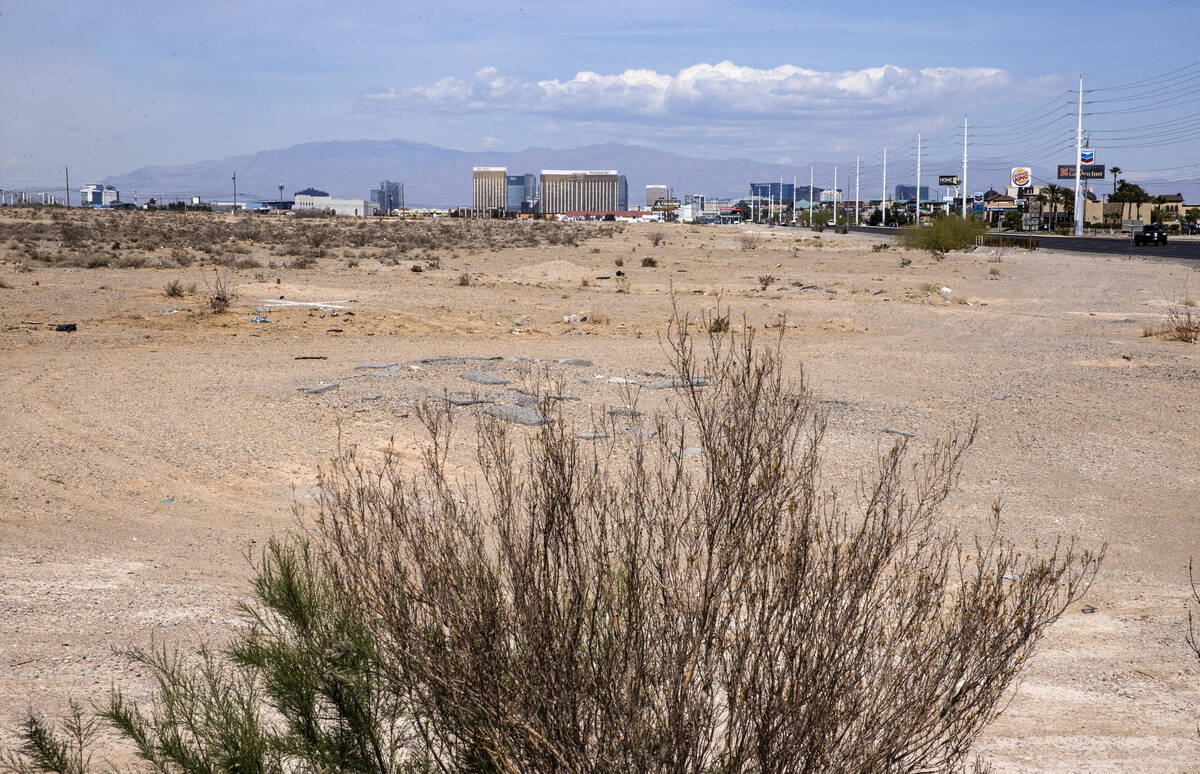 A vacant land south of the Strip where Oak View Group plans to build a $3 billion arena and cas ...