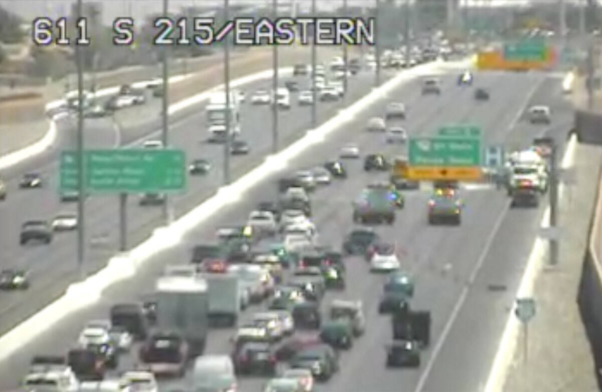 The 215 Beltway eastbound was down to one lane between Eastern Avenue and St. Rose Parkway afte ...