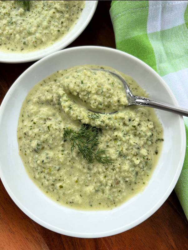 Blended in a food processor, this easy cold cucumber soup features Granny Smith apple and lots ...