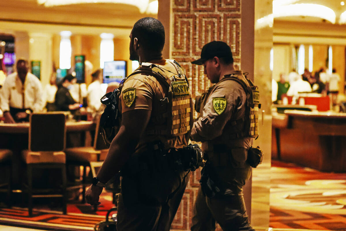 Two Special Response Team units patrol the casino area on Tuesday, July 11, 2023, at Caesars Pa ...