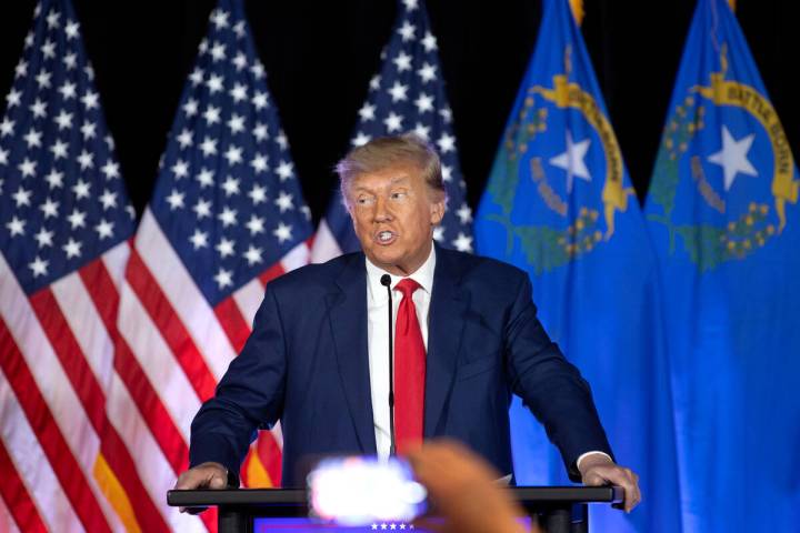 Former President Donald Trump speaks during an organizing event at Fervent Calvary Chapel on Sa ...