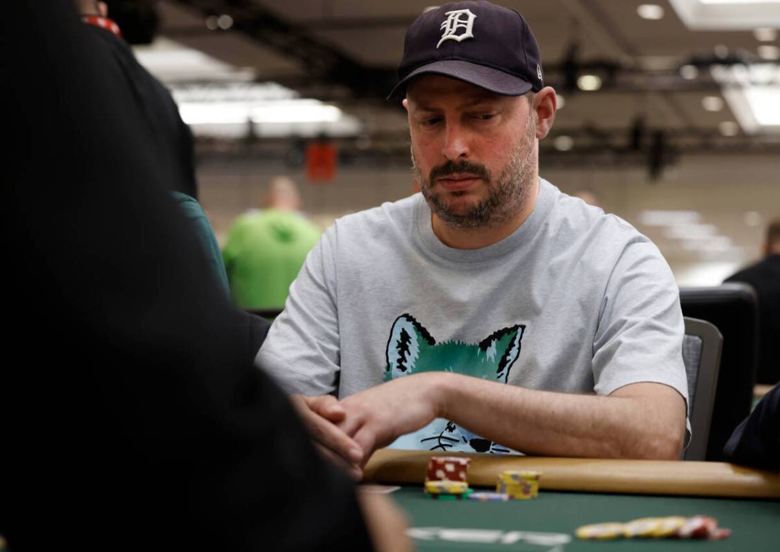 Nate Silver competes with other players during World Series of Poker $10,000 buy-in No-limit Ho ...