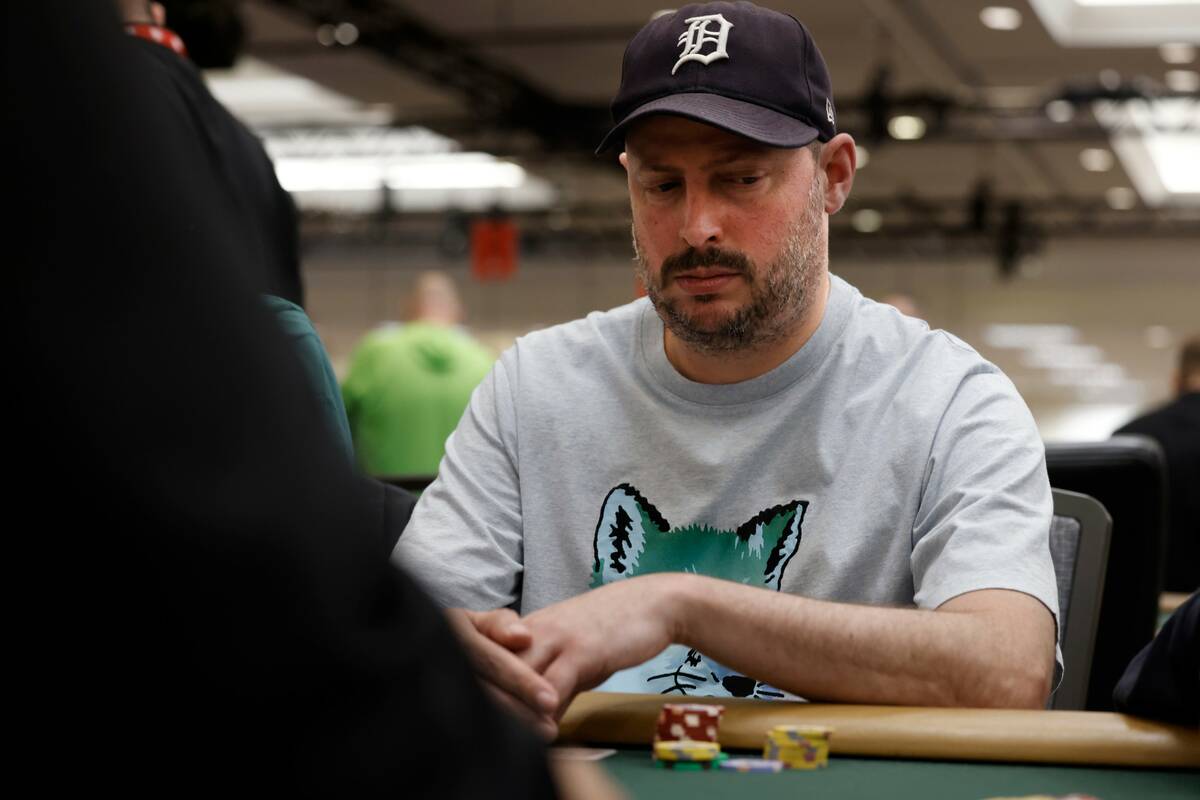 Nate Silver competes with other players during World Series of Poker $10,000 buy-in No-limit Ho ...