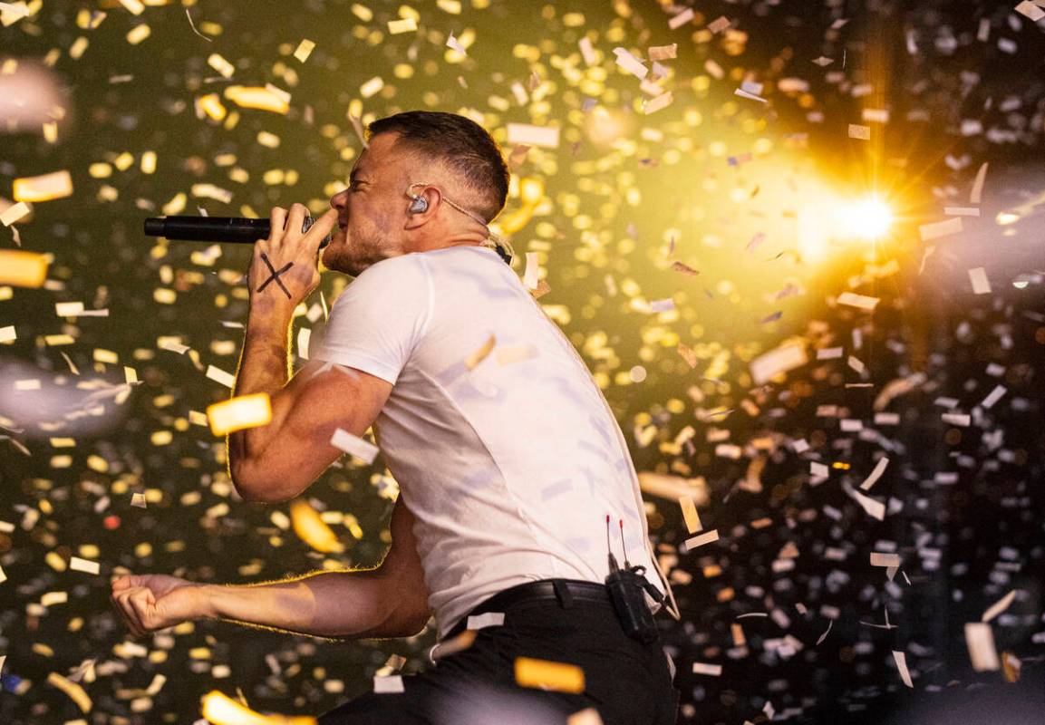 Dan Reynolds, of Imagine Dragons, performs at Allegiant Stadium, on Saturday, Sept. 10, 2022, i ...