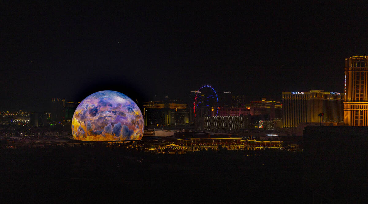 The Sphere illuminates the Las Vegas skyline with a dazzling display to celebrate Independence ...