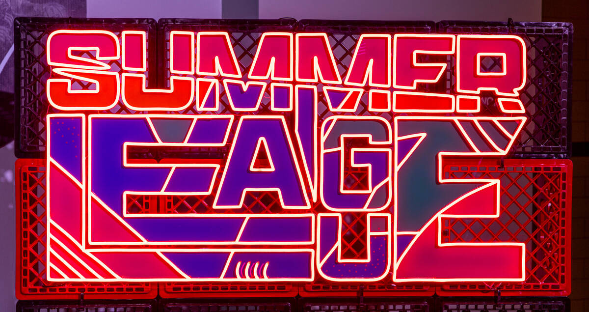 A neon sign in the concourse during the NBA Summer League at the Thomas and Mack Center on Tues ...