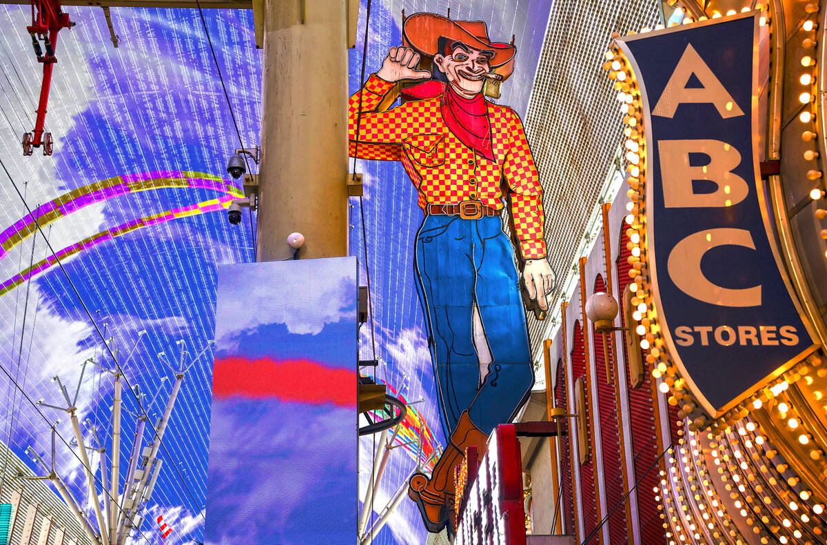 The Vegas Vic sign inside the Fremont Street Experience in Downtown Las Vegas, Wednesday, April ...