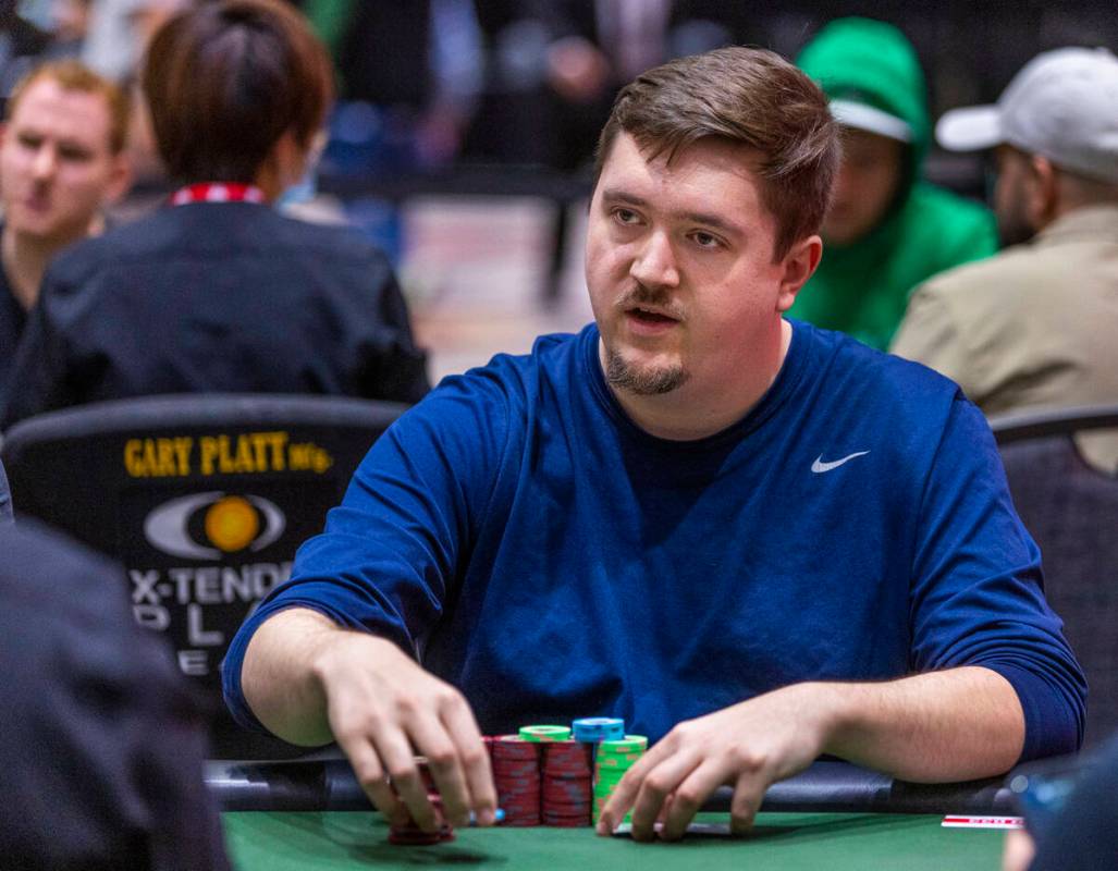 Ian Matakis increases the bet in the $3,000 buy-in Six-Handed Pot-limit Omaha event at the Worl ...