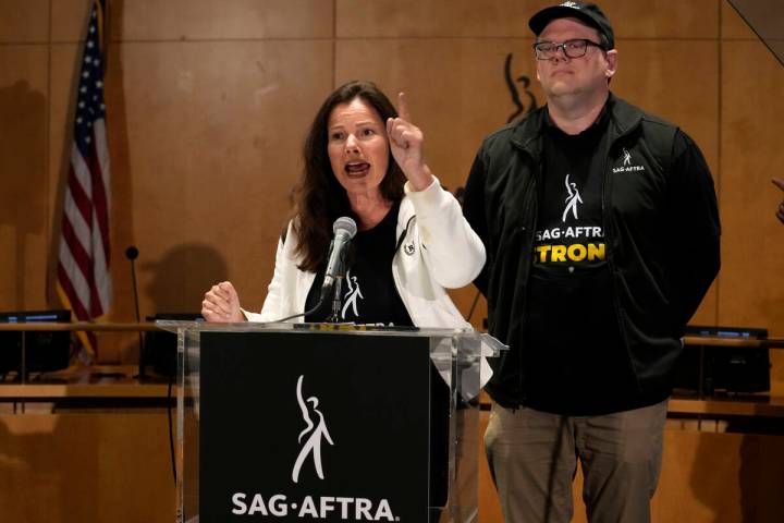 SAG-AFTRA president Fran Drescher, left, and SAG-AFTRA National Executive Director and Chief Ne ...