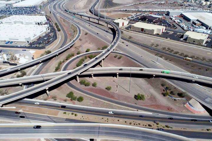 An aerial photo of the Henderson Spaghetti Bowl taken April, 2, 2019. (NDOT)