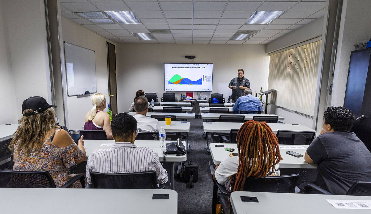 Andrew Roszak with the Institute for Childhood Preparedness conducts active shooter preparednes ...