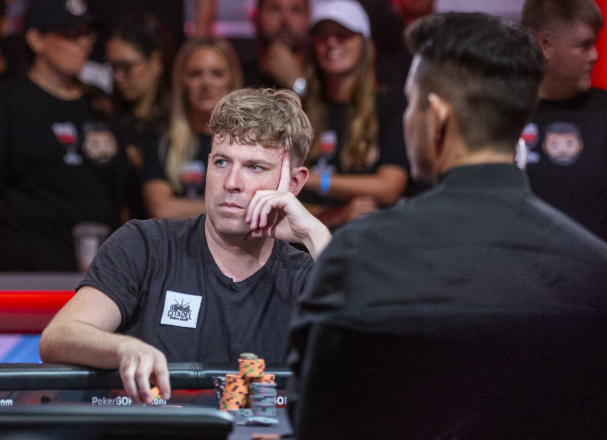 Adam Walton considers his play on the final day at the World Series of Poker Main Event in the ...