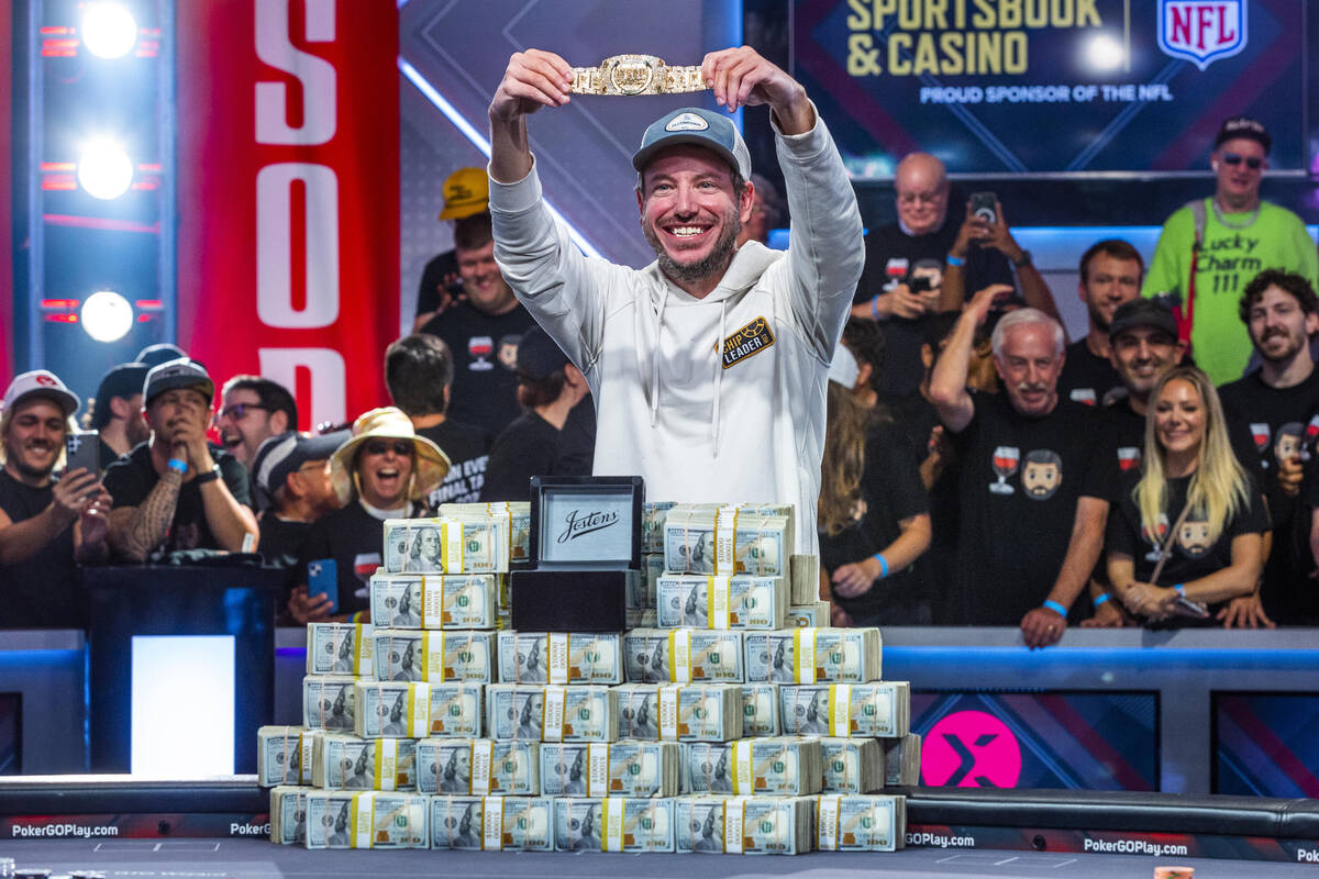 Daniel Weinman holds a new Jostens bracelet while joined by his supporters after winning the Wo ...