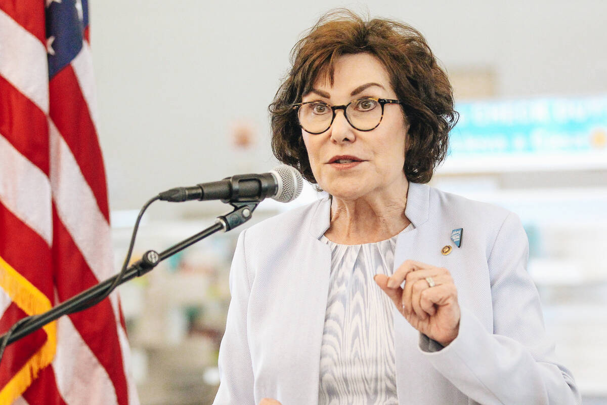 Sen. Jacky Rosen speaks on June 16, 2023, at the East Vegas Library in Las Vegas. (Madeline Car ...