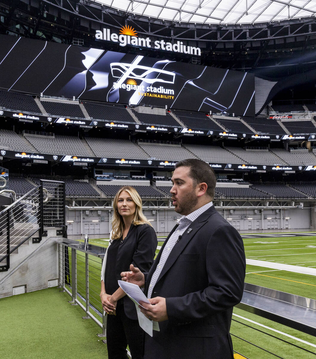 The Raiders Chris Sotiropulos, vice president of stadium operations, and Allegiant Stadium's Sa ...