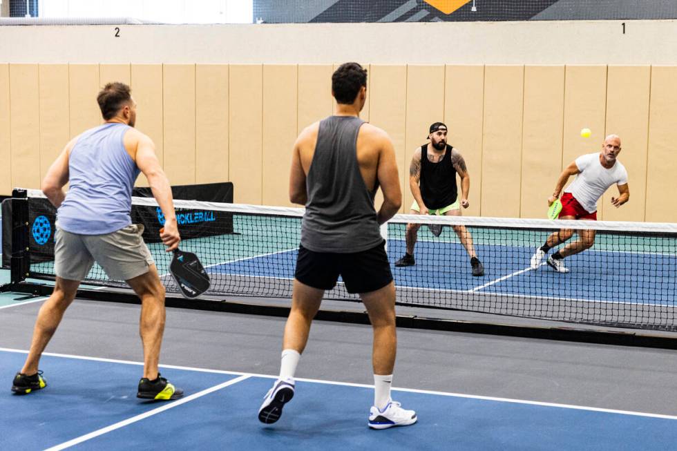 People play pickleball at Life Time Fitness on Friday, July 14, 2023, in Summerlin. (Bizuayehu ...