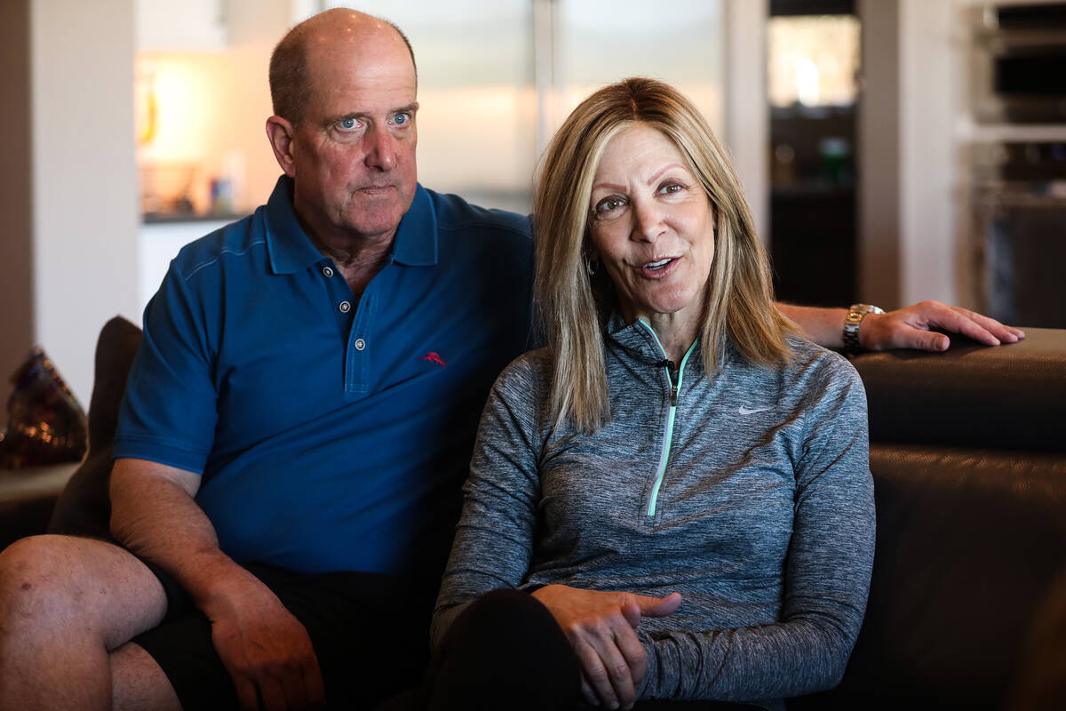 Jeff Bracey, left, and wife Lynda Brooks-Bracey speak to the Review-Journal at their home in La ...