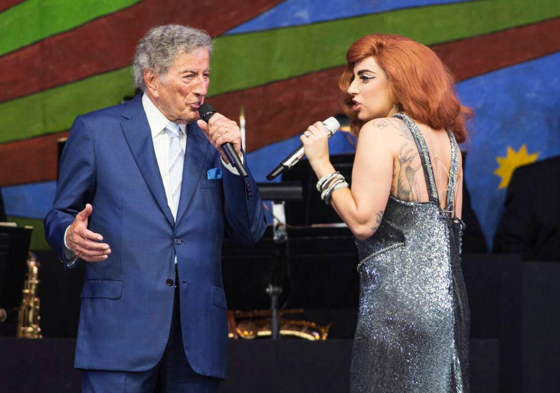 Tony Bennett and Lady Gaga perform during the New Orleans Jazz & Heritage Festival on April ...