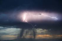 Lightning strikes over Henderson on Sunday, July 23, 2023. (Daniel Pearson/Las Vegas Review-Jou ...