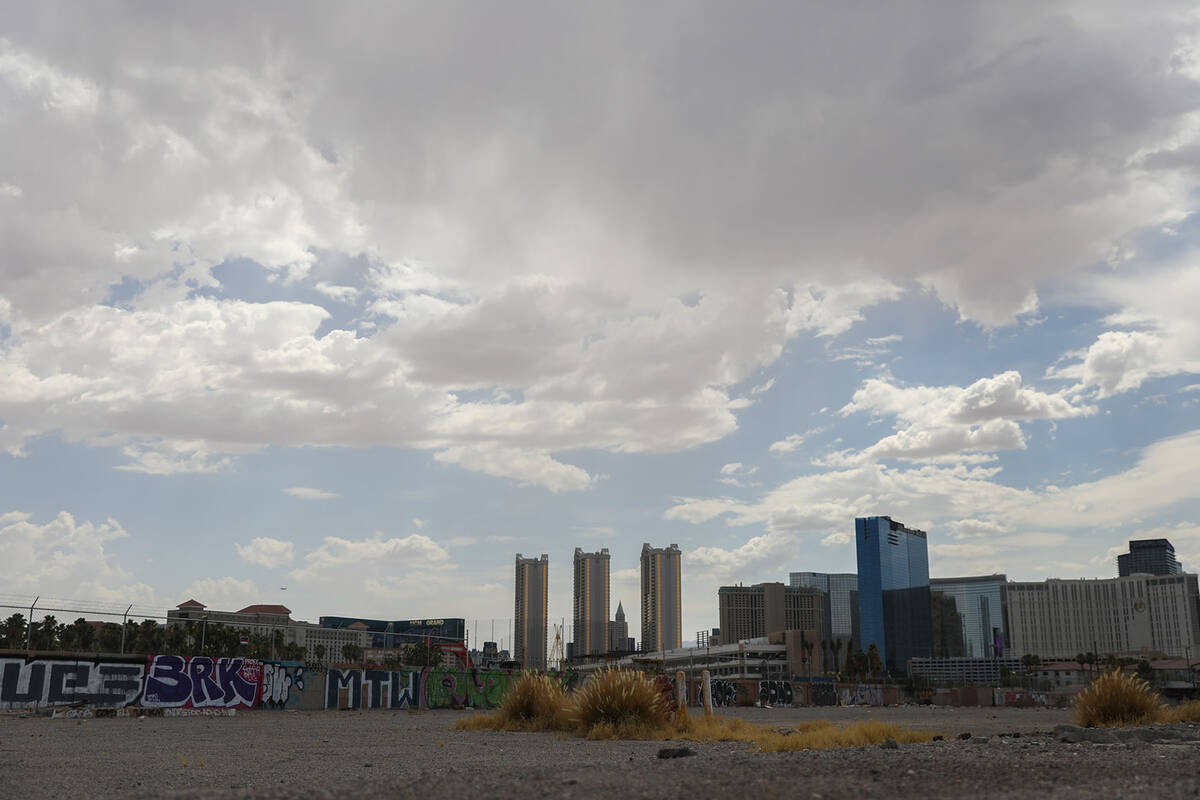 Potential storm clouds brew over the Strip on Sunday, July 23, 2023, in Las Vegas. (Daniel Pear ...